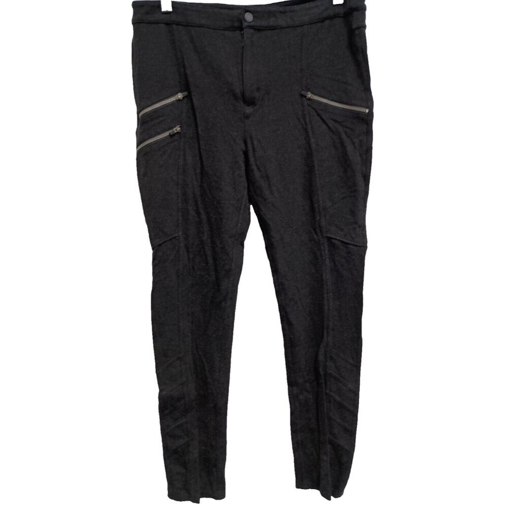 Athleta Womens Ponte Moto Twill Pants Size 12 Dark Gray Skinny Zipper Athleasure